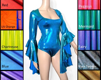 Victorian Sleeve Bodysuit Dramatic Cheeky Bodysuit Holographic Leotard Iridescent Festival Bodysuit Romantic Cheeky Leo Metallic One Piece