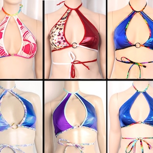 Keyhole Crop Top Sexy Halter Top Exotic Dancewear Gogo Dancer Choker Halter Top Stripper Top Cutout Halter Rave Crop Top Metallic Crop Top