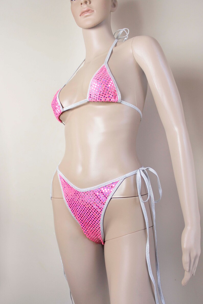 Pink Sequin Micro Bikini High Cut Bikini Set Two Piece UV Etsy