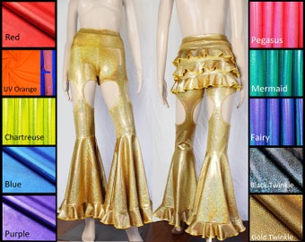 Bell Bottom Flare Leggings Ruffle Butt Pants Garter Leggings Adult Ruffle Pants Disco Pants Cutout Leggings Metallic Flare Pants 70s Pants