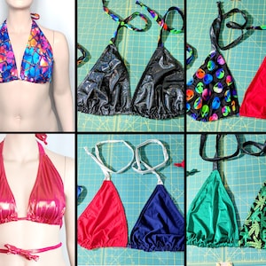 PLUS SIZE Triangle Bikini Top Extra Large Festival Halter Top Oil Slick Bikini Top Stripper Tops Mermaid Bikini Rave Top Metallic Tie Top