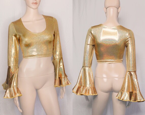 Gold Velvet Trumpet Sleeves With Long Sleeve T-Shirt Gold Velvet Trumpet Sleeves With Long Sleeve T-Shirt