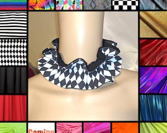 REVERSIBLE MINI Clown Collars Metallic Clown Ruff Circus Stripe Pierrot Collar Fire Safe Clown Collar Striped Costume Plus Size Clown Ruff