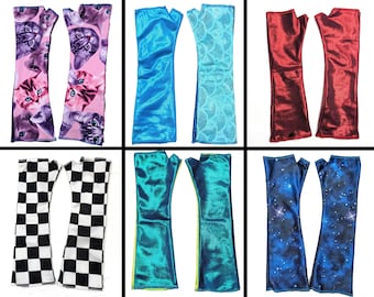 XS/S Fingerless Gloves Sparkly Gloves Animal Print Metallic Gloves Rave Arm Warmers Gothic Gloves Festival Accessories Mermaid Gauntlets