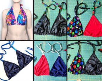 PLUS SIZE Triangle Bikini Top Extra Large Festival Halter Top Oil Slick Bikini Top Stripper Tops Mermaid Bikini Rave Top Metallic Tie Top