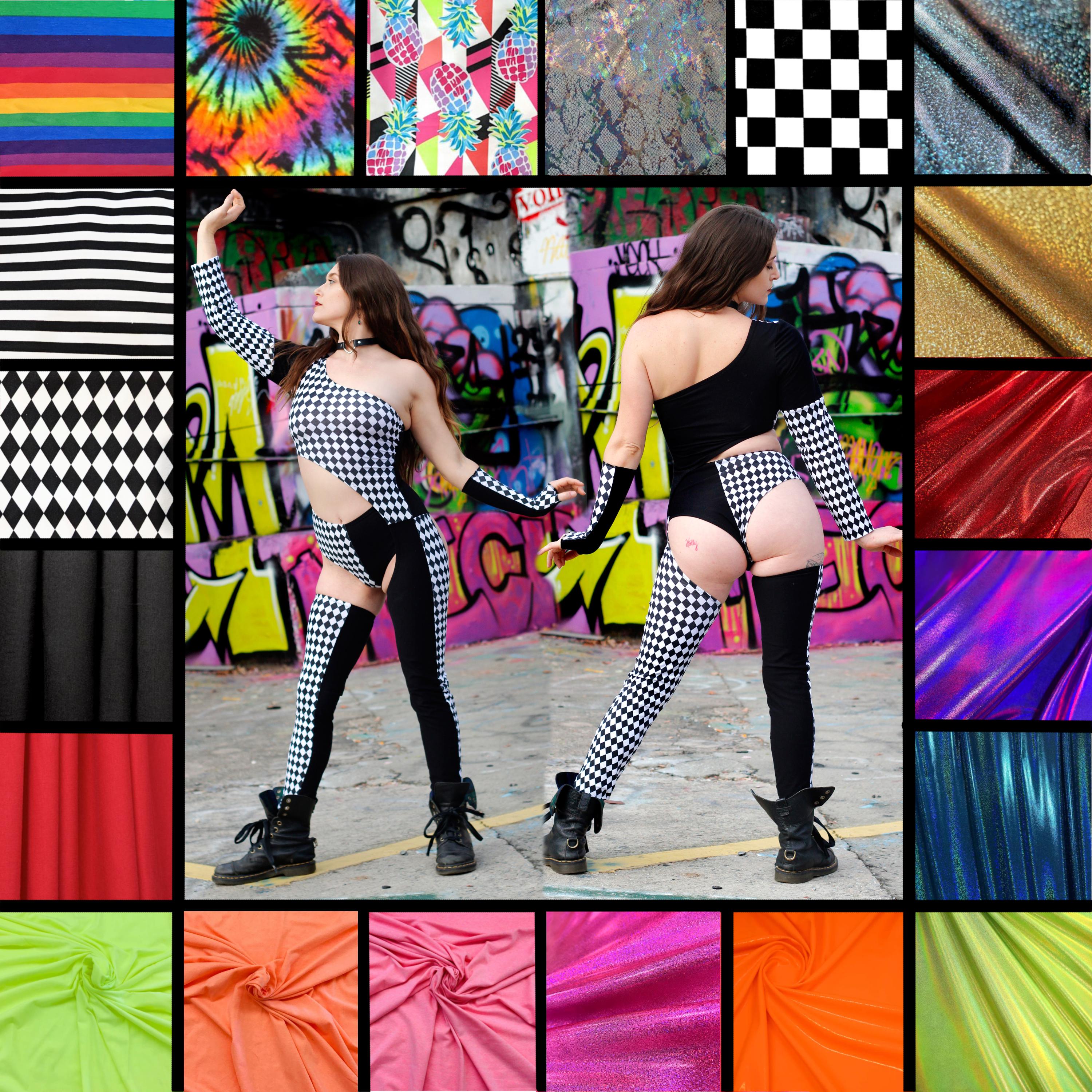 Asymmetrical One Leg One Arm Catsuit Circus Clothing Cotton Catsuit Aerial Catsuit Long Sleeve Bodysuit Fire Performance Extreme Cutout