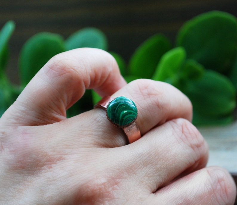 Custom Malachite Copper Ring ~ Malachite /& Copper Statement Cocktail Electroformed Ring ~ EmmaLeah Designs