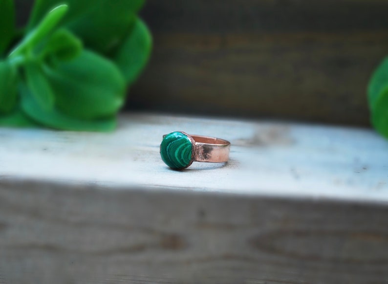 Custom Malachite Copper Ring ~ Malachite /& Copper Statement Cocktail Electroformed Ring ~ EmmaLeah Designs