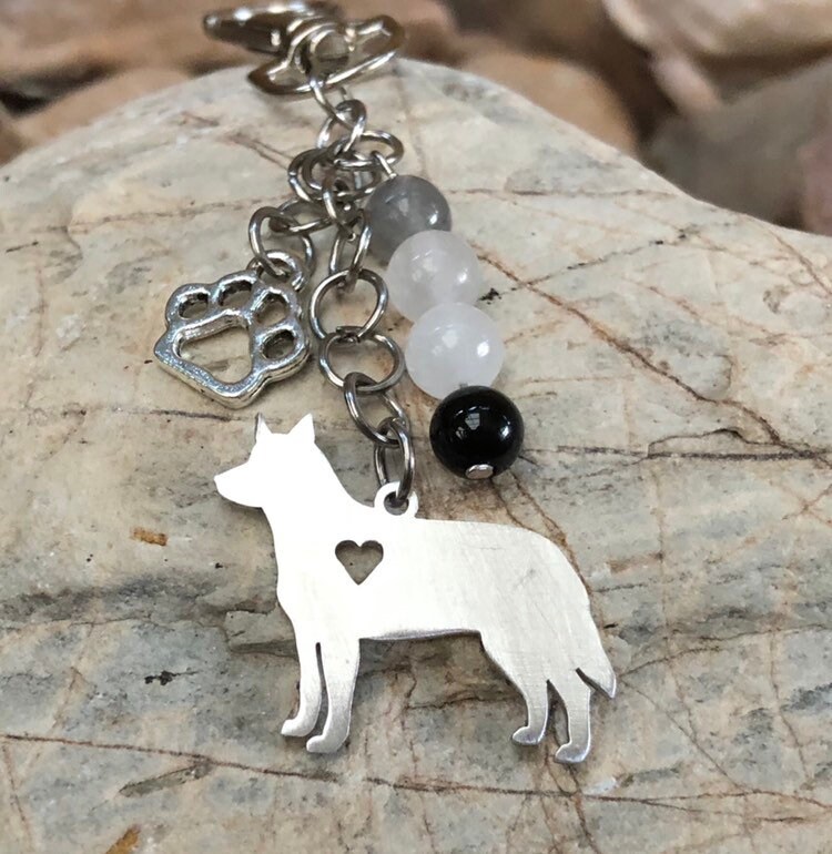 Blue Heeler dog keychain, Red heeler, Cattle dog key chain, pet