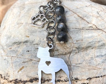 Staffordshire Bull Terrier dog keychain, stainless steel key chain, bag charm, pet keepsake, staffy jewelry, staffie jewellery, Christmas