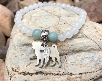 Pug dog gemstone bracelet - pet memorial - pug jewelry - dog jewellery - dog bracelet - dog gift - dog lover - dog - pet bracelet