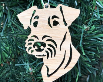 Airedale dog christmas decoration ornament, airedale terrier dog face tree ornament, Christmas hanging decoration, laser cut bamboo, acrylic