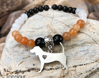 Beagle dog bracelet, dog gemstone stretch bracelet, pet theme, beagle jewelry, beaded jewellery, animal, Christmas