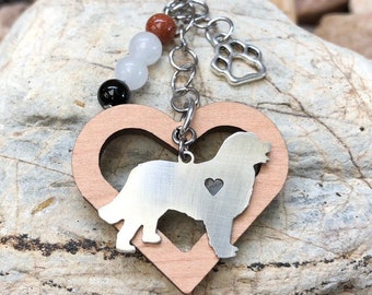 Bernese Mountain Dog gemstone key chain - dog keychain - pet bag charm - dog gift - bernese mountain dog jewelry