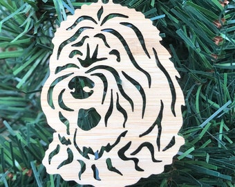 Old English Sheepdog dog bamboo wood christmas ornament, sheepdog dog face tree ornament, xmas hanging decoration