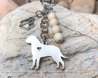 Bull Mastiff gemstone key chain - dog keychain - bag charm - pet keepsake - mastiff jewelry - animal themed jewellery