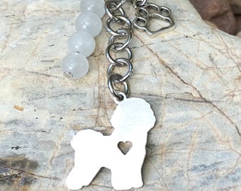 Bichon Frise dog key chain, gemstone dog keychain, bag charm, pet keepsake, Bichon Frise jewelry, animal jewellery, Christmas gift