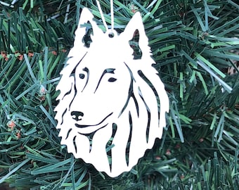 Belgian Sheepdog dog stainless steel christmas ornament, Belgian Tervuren dog face tree ornament, xmas hanging decoration