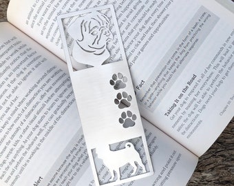 Pug stainless steel bookmark, dog bookmark, pug dog gift, lasercut stainless steel book mark, Christmas