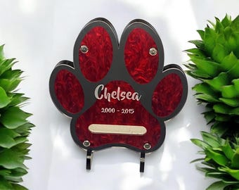 Pet memorial urn, dog paw cremation memorabilia, pet ashes urn, animal keepsake urn gift, custom engraved photo name and date with stand