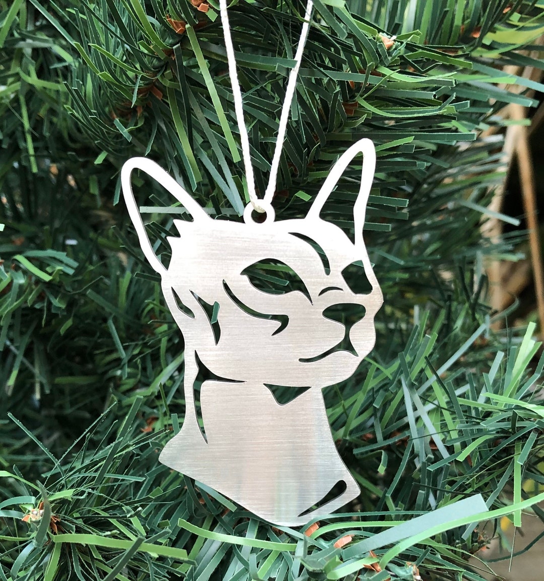 Ornement De Noël Ancien : Chaton Brodé Main Au Point De Tapisserie