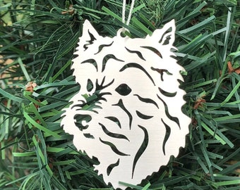 West Highland Terrier dog stainless steel christmas ornament, westie dog face tree ornament, xmas hanging decoration, gift
