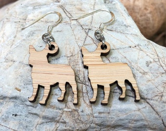French Bulldog dog drop earrings, dog earrings, dog lover jewelry, dog gift, french bulldog jewelry, pet, lasercut, Christmas