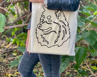 Finnish Lapphund tote bag, dog shoulder bag, dog lover bag, cotton dog bag, line art tote, merchandise