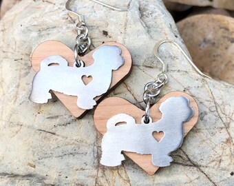 Maltese dog earrings - drop earrings - dangle earrings - maltese jewelry - animal themed jewellery
