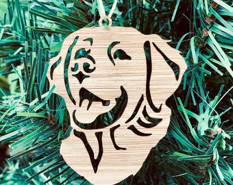 Golden Retriever dog bamboo wood christmas ornament, golden retriever dog face tree ornament, xmas hanging decoration