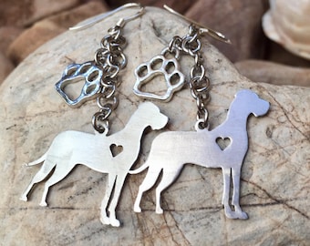 Great Dane drop earrings - dog jewellery - great dane jewelry - dog lover - dog gift - dangle earrings - dog jewelry - paw charm - pet