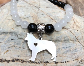 Border Collie gemstone bracelet - dog bracelet - border collie jewelry - pet jewellery - beaded bracelet