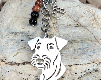 Airedale Terrier dog keychain, stainless steel gemstone key chain, bag charm, airedale jewelry, jewellery, pet keepsake, Christmas gift