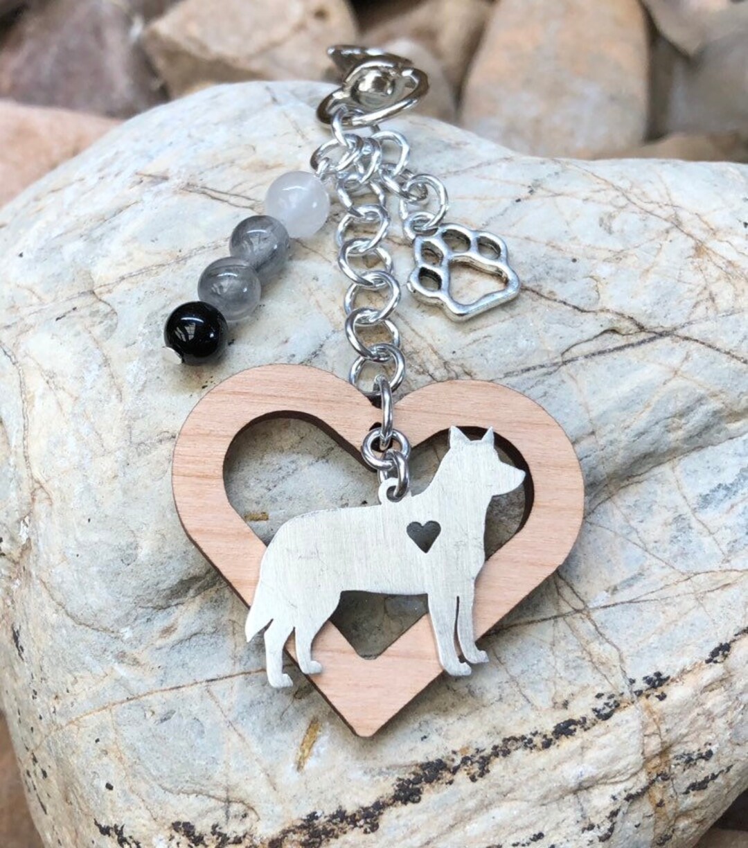 Blue Heeler / Cattle Dog Gemstone Key Chain Dog Bag Charm Dog Keychain