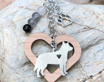 Blue Heeler / Cattle Dog gemstone key chain - dog bag charm - dog keychain - blue heeler jewelry - pet keepsake - gift