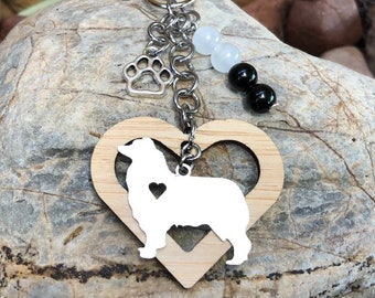 Australian Shepherd dog keychain, stainless steel dog bag charm, key chain, aussie shepherd jewellery, jewelry, animal, pet keepsake