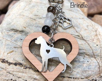 Boxer dog key chain - dog bag charm - keychain - boxer dog jewellery - jewelry - wood heart charm