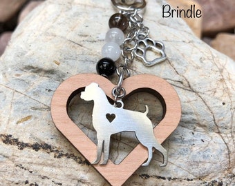 Boxer dog key chain - dog bag charm - keychain - boxer dog jewellery - jewelry - wood heart charm