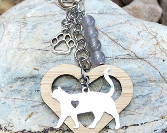 British Shorthair cat gemstone keychain - cat key chain - cat bag charm - cat lover - british shorthair jewelry - jewellery - animal