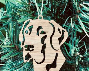 Great Dane dog laser cut christmas ornament, great dane dog face tree ornament, xmas hanging decoration, bamboo, acrylic, Christmas