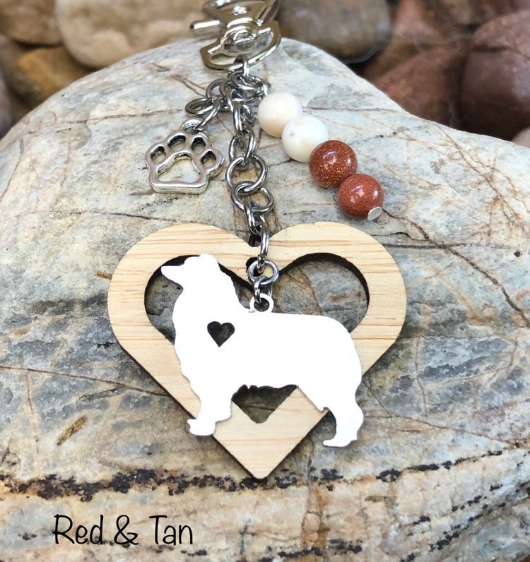 dog key chain handmade dog bag charm Australian Shepherd Keychain