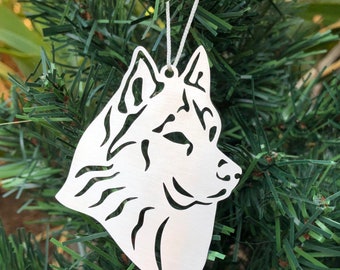 Husky dog stainless steel christmas ornament, siberian husky dog face tree ornament, xmas hanging decoration, Christmas, gift