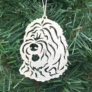 Old English Sheepdog dog stainless steel christmas ornament, sheepdog dog face tree ornament, xmas hanging decoration, metal, gift