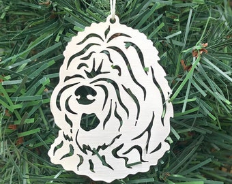 Old English Sheepdog dog stainless steel christmas ornament, sheepdog dog face tree ornament, xmas hanging decoration, metal, gift