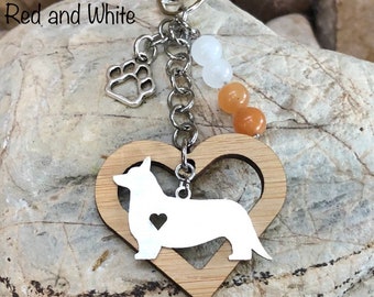 Cardigan Corgi dog keychain, dog gemstone key chain, pet bag charm, pet keepsake, corgi jewelry, jewellery, cardigan welsh corgi, Christmas