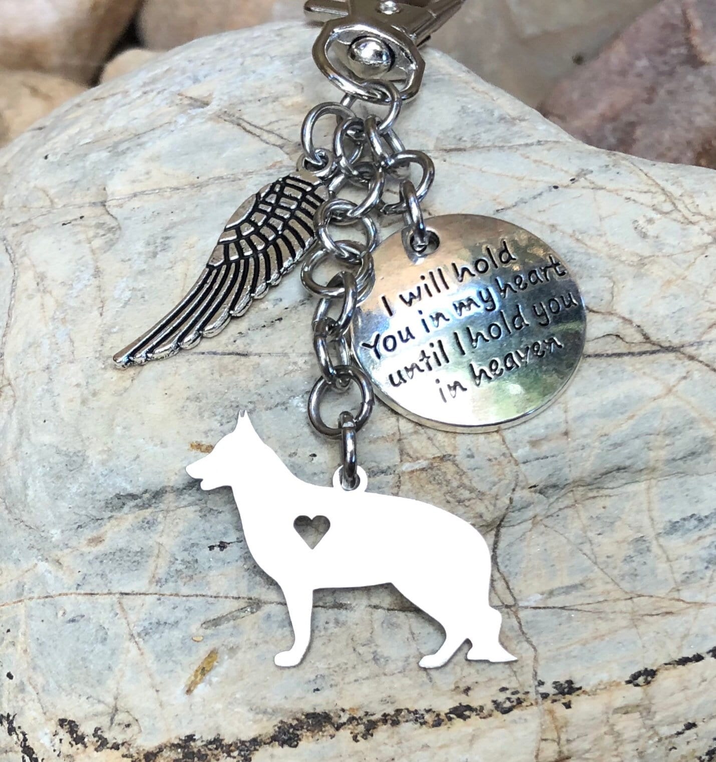 German Shepherd pet memorial keepsake, dog key chain, pet bag