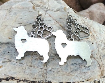 Australian Shepherd dog drop earrings, stainless steel, aussie shepherd jewelry, animal themed jewellery, dangle earrings, Christmas gift