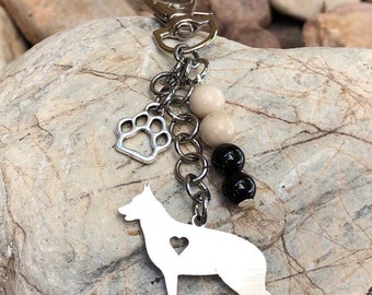 German Shepherd dog keychain, dog key chain, bag charm, german shepard jewelry, pet keepsake, animal themed jewellery
