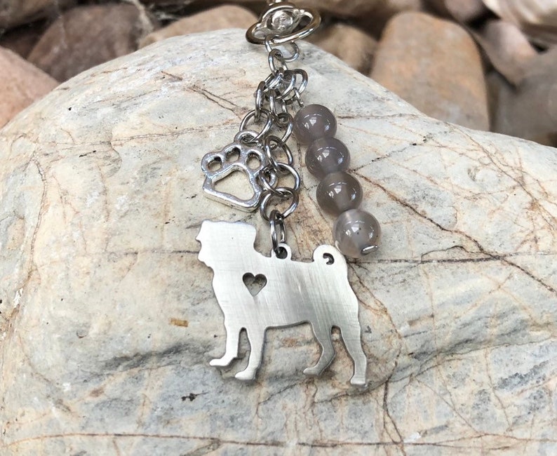Handmade Silver Pug Dog Keyring//Handbag Charm