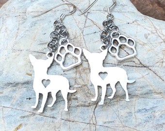 Chihuahua drop earrings - dog earrings - chihuahuas jewelry - animal themed jewellery - dangle earrings